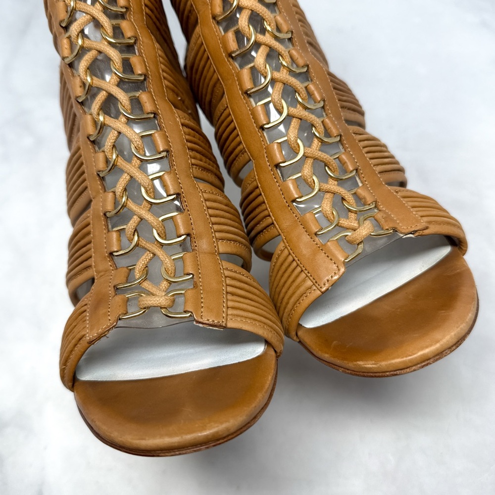 BALMAIN Hopi Caged Gladiator Stiletto Heeled Open Toe Ankle Bootie Boot Brown 41 - Picture 6 of 16